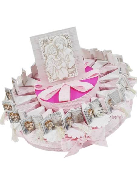 Torta bomboniera SACRA FAMIGLIA con porta confetti per battesimo, cresima bambina