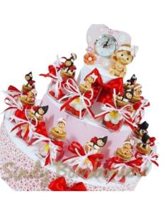 Bomboniera nascita battesimo torta vasetti BIMBA marshmallow orologio farfalla
