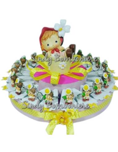 TORTA BOMBONIERA portachiavi bambina fiore NASCITA BATTESIMO COMPLEANNO COMUNIONE