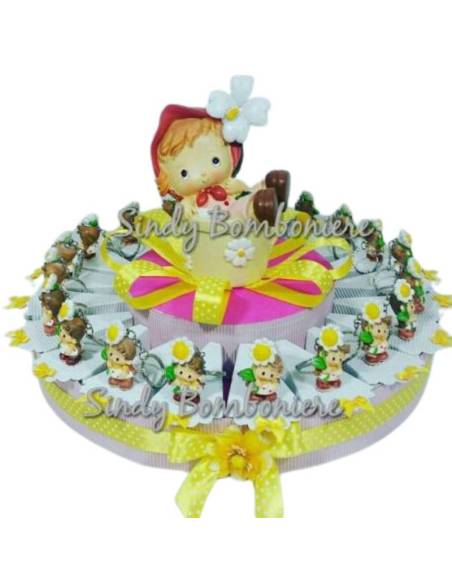 TORTA BOMBONIERA portachiavi bambina fiore NASCITA BATTESIMO COMPLEANNO COMUNIONE