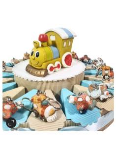 Bomboniere Battesimo bimbo portachaiavi trenino torta portaconfetti