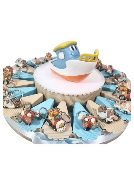 Bomboniere Battesimo bimbo portachaiavi trenino torta per confetti