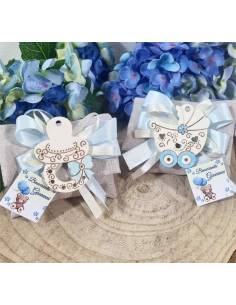 Sacchetti nascita bimbo con ciuccio e carrozza magneti| Sindy Bomboniere