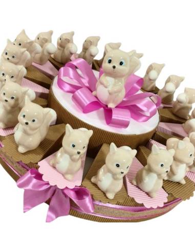 Torta bomboniera Battesimo scoiattoli in ceramica|Sindy Bomboniere