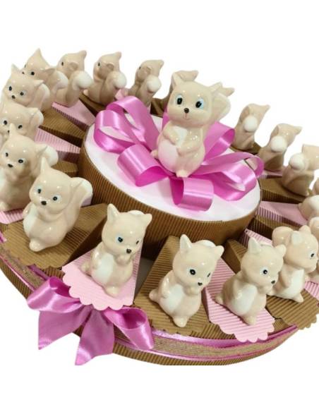 Torta bomboniera Battesimo scoiattoli in ceramica|Sindy Bomboniere