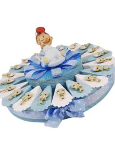 Torta bomboniera per battesimo nascita sonaglio magnete maschietto con centrale macchinina salvadanaio