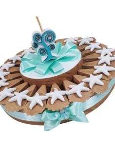 Torta bomboniera cresima battesimo con stella marina magnete