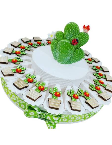 Torta bomboniera con cactus calamite e centrale fico d'india