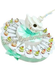 Torta bomboniera battesimo nascita comunione barchetta portachiavi assortita colorate centrale barca porcellana profumatore