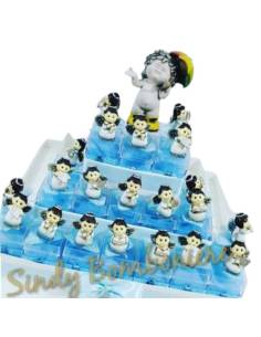 TORTA BOMBONIERE PLEXIGLASS + ANGIOLETTO per compleanni nascita BIMBO con confetti e bigliettino