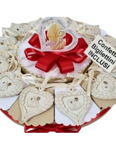 Bomboniere Cresima cuore pendente in composizione torta bomboniera