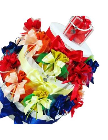 Torta bomboniera Cresima portasacchetti bracciali con charms misti