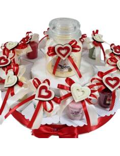 Bomboniere matrimonio candele cuore in legno torta completa