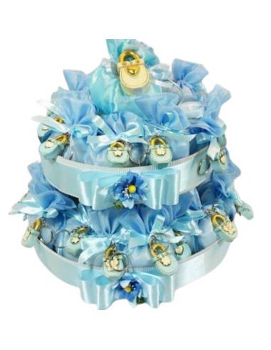 TORTA BOMBONIERA 26 SACCHETTI CON LUCCHETTO NASCITA BATTESIMO COMUNIONE CRESIMA