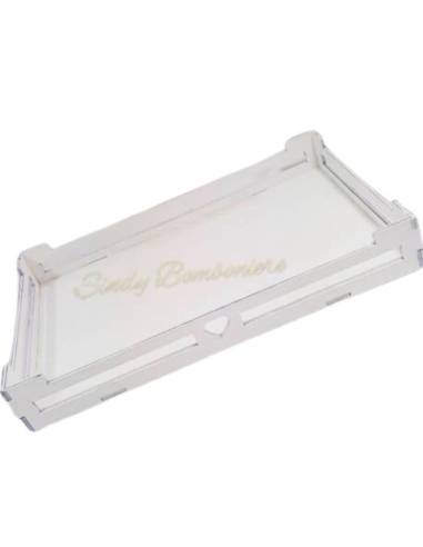 Cesto in legno shabby bianco per sacchetti e plexiglass
