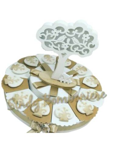 Bomboniere per comunione cresima battesimo con albero della vita in porcellana magnete uccellini