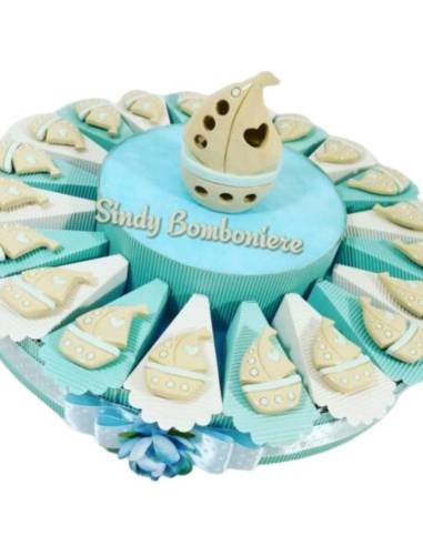 Bomboniere torte battesimo nascita comunione cresima barchetta a vela porcellana magnete lampada BIMBO