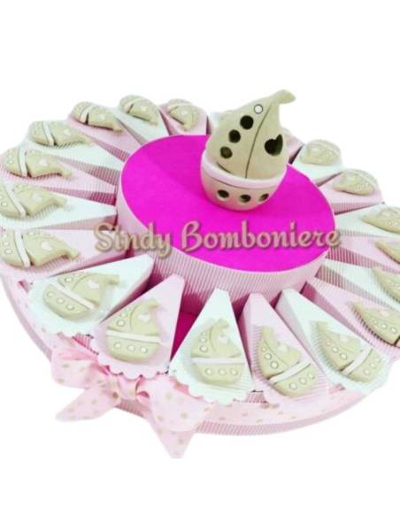 Bomboniera idea battesimo nascita 1° compleanno BIMBA barchetta barca a vela magnete panna cuore