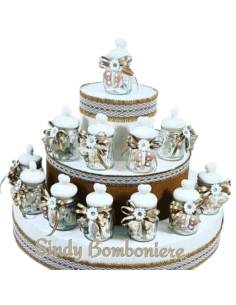 Vasetti con tappo a cuore ceramica bianco e farfalla pendente bomboniere shabby