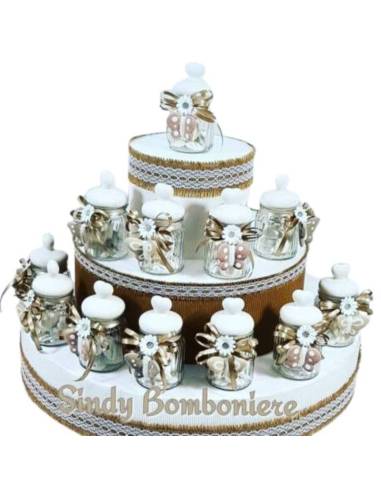 Vasetti con tappo a cuore ceramica bianco e farfalla pendente bomboniere shabby