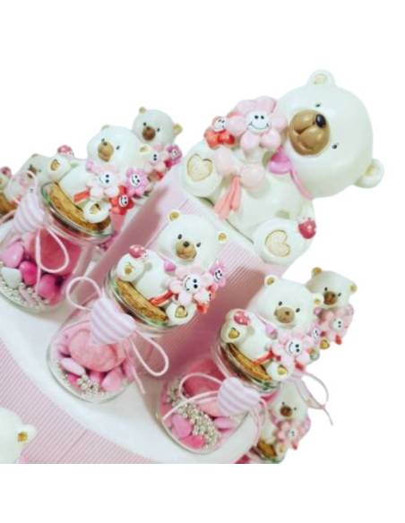 Portaconfetti Battesimo bimba vasetto con orsetto