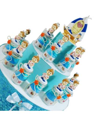 Bomboniere Battesimo originali e introvabili marinaio su tappo e fiocco con stella marina