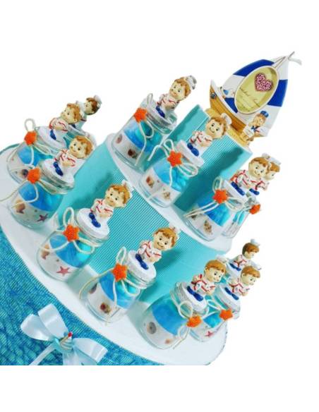 Bomboniere Battesimo originali e introvabili marinaio su tappo e fiocco con stella marina