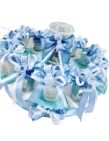 Candele bomboniere con fiocco in ceramica porcellanata calamita