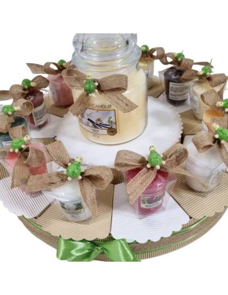 Candele bomboniere compleanno tartarughe in legno