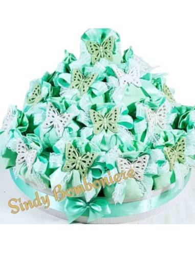 TORTA BOMBONIERA sacchettini FARFALLA ceramica Grottaglie verde eventi nascita comunione