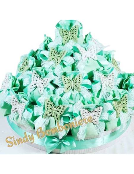 TORTA BOMBONIERA sacchettini FARFALLA ceramica Grottaglie verde eventi nascita comunione