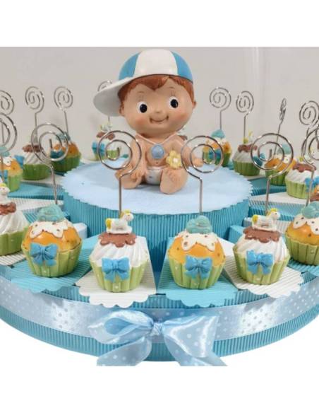 Torta bomboniere Battesimo bimbo portafoto cupcake