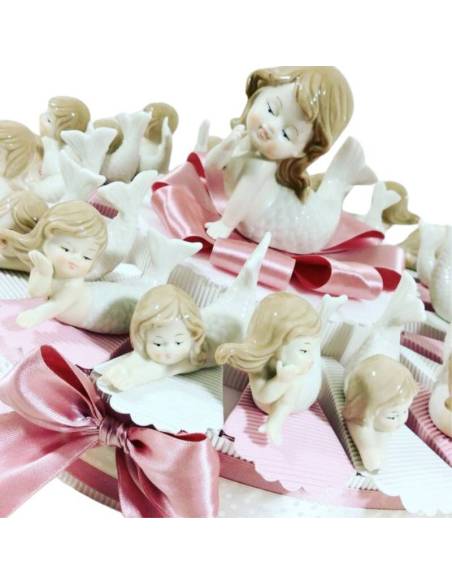 torta bomboniere porcellana battesimo comunione sirenetta confetti e bigliettino omaggio