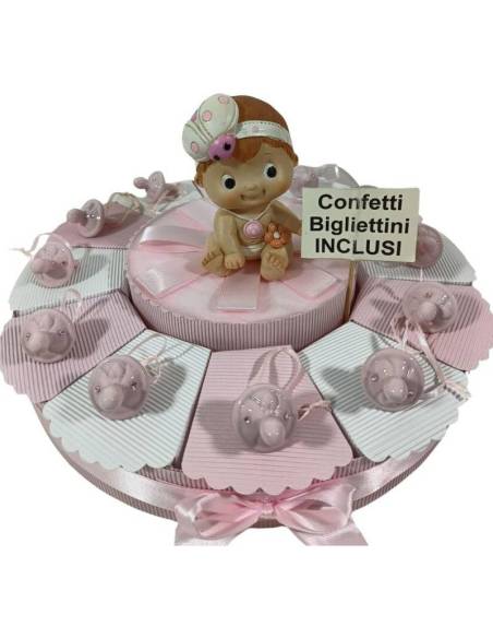 Torta bomboniere Nascita Battesimo bimba ciuccio rosa appendino