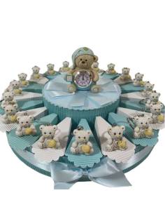 Torta bomboniere Battesimo 20 fette bimbo portachiavi orsetti cuore