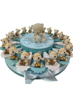 Torta bomboniere Battesimo da 20+14 maschio orsetti vestito blu