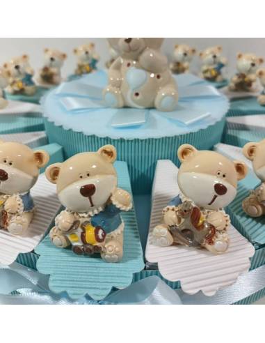 Torta bomboniere Battesimo maschio orsetti vestito blu| Sindy Bomboniere