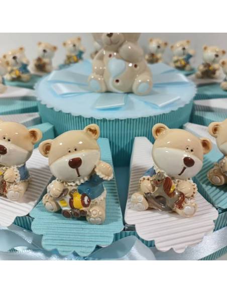 Torta bomboniere Battesimo maschio orsetti vestito blu| Sindy Bomboniere