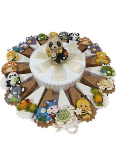 Torta bomboniere Battesimo Nascita bimba calamite animaletti colorati