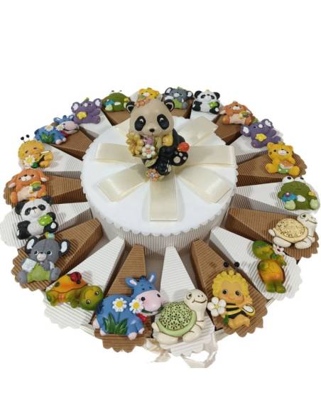 Torta bomboniere Battesimo Nascita bimba calamite animaletti colorati