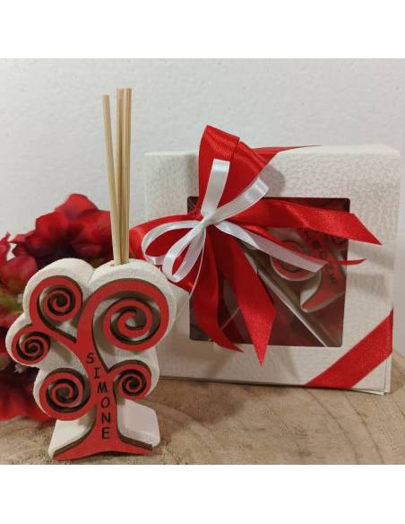 Bomboniere albero della vita profumatore Cresima personalizzato rami rossi