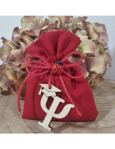 Bomboniere Laurea Psicologia sacchetto psy legno e coccinella