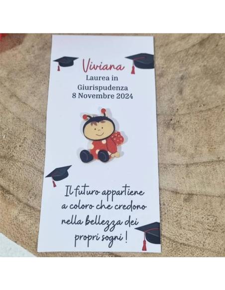 Segnaposto laurea in cartoncino coccinella in legno simpatica