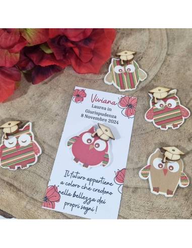 Segnaposto laurea in cartoncino gufetti glitter in legno