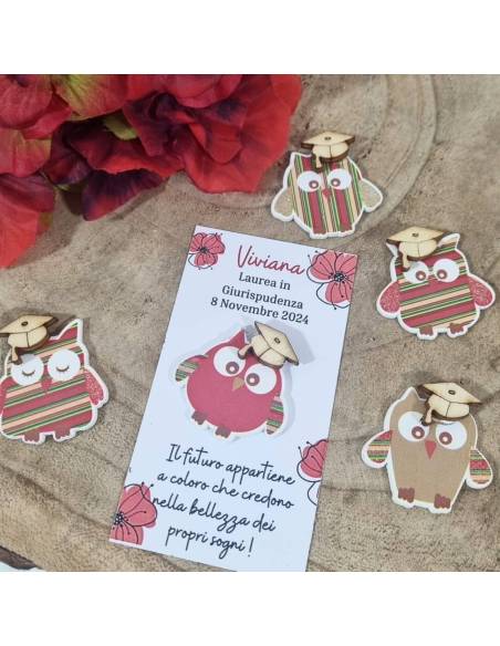 Segnaposto laurea in cartoncino gufetti glitter in legno