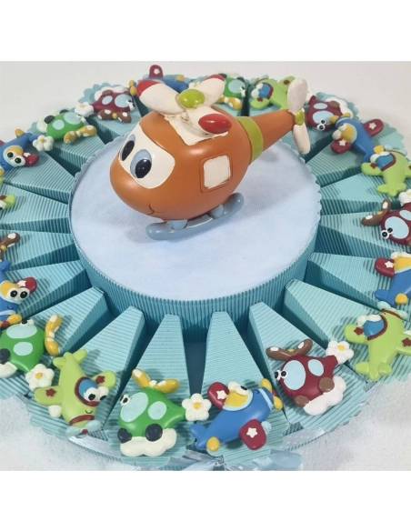 Torta di bomboniere Battesimo bimbo aroplano elicottero calamite