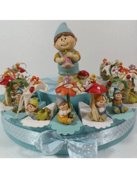 TORTA BOMBONIERA CON FOLLETTI gnomi del bosco completa di confetti