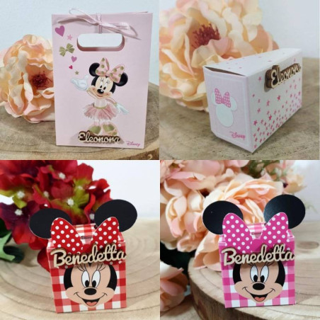 Scatole portaconfetti Nascita Battesimo bimba Minnie nome personalizzato in legno