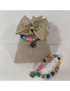 Sacchetto bomboniera Comunione per confetti con bracciale Rosario con crocetta confetti e bigliettino