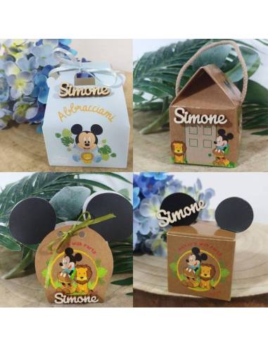 Scatole portaconfetti Nascita bimbo topolino tema giungla con nome personalizzato